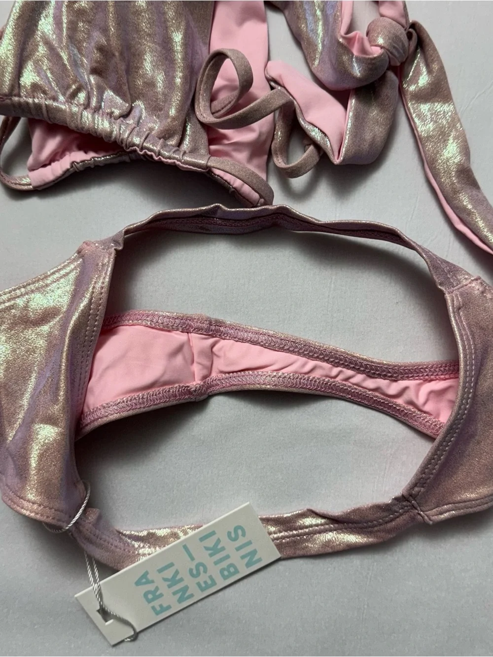 FRANKIES BIKINI Iridescent Pink Set Julianne Halter Top & Cindy Thong Bottom